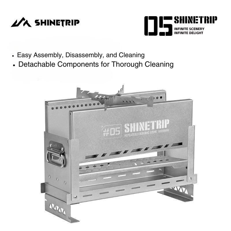 ShineTrip High-Efficiency Wood Stove with Secondary Combustion β Camping Fire Pit for Cooking & Boiling