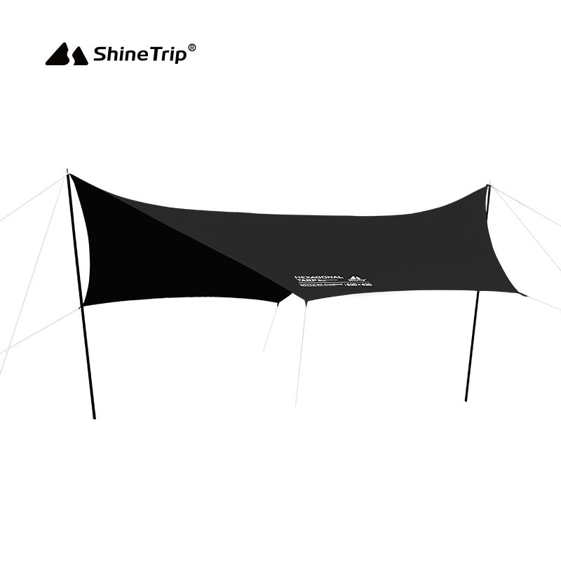 Shinetrip Black-Coated Hexagonal Camping Tarp — Portable, Sunshade, and Rainproof Shelter